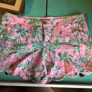 Lilly Pulitzer Womens The Buttercup Shorts Scalloped Palm Trees